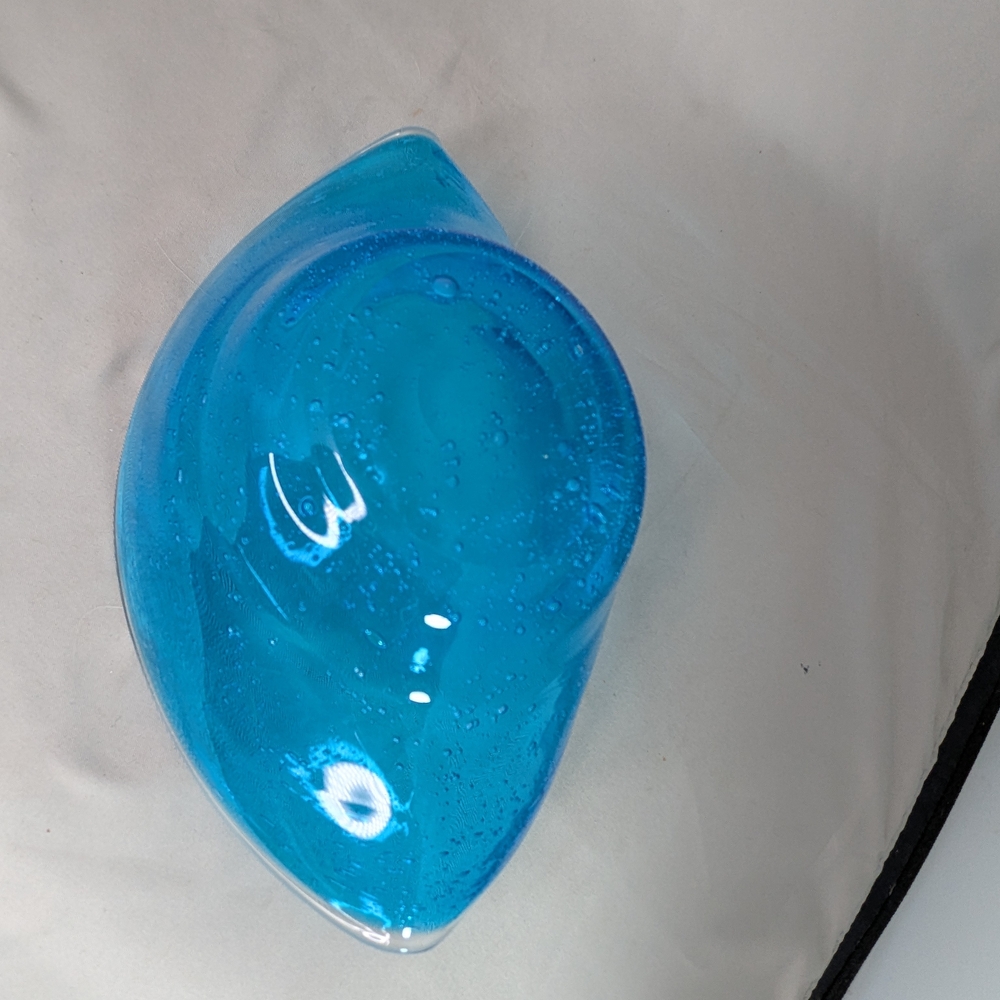 Vtg Blue Bubbled Glass Bowl Art Oblong Candy Dish Flower Vase Fruit Bowl - Picture 6 of 16
